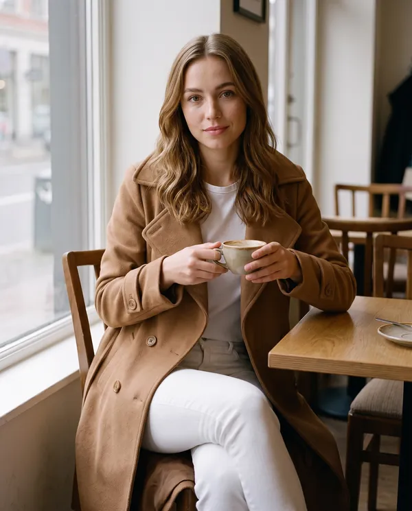 Satin Eve styling: Open-Front Long Wool-Look Coat with Lapel
