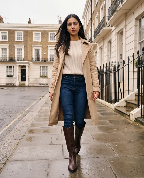 Satin Eve styling: Pointed Low-Heel Knee-High Boot