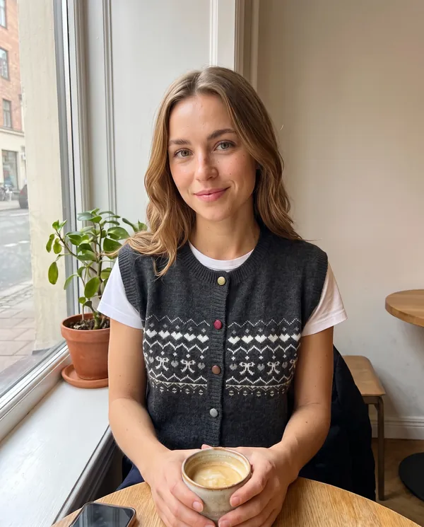 Satin Eve styling: Fair Isle Bow Button Knit Vest