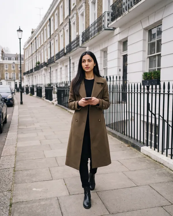 Satin Eve styling: Double-Breasted Long Trench Coat