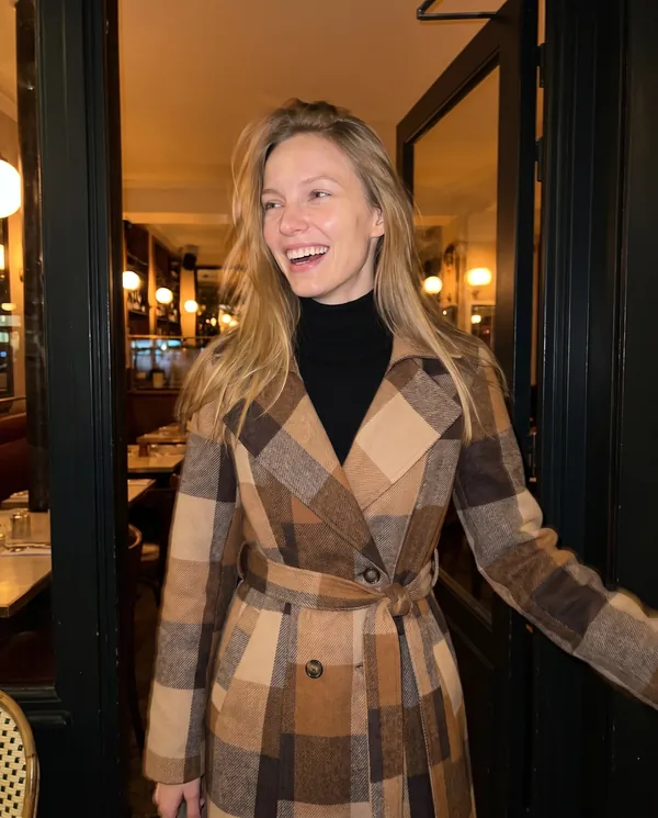 Satin Eve styling: Belted Check Wool-Look Trench Coat