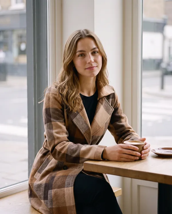 Satin Eve styling: Belted Check Wool-Look Trench Coat