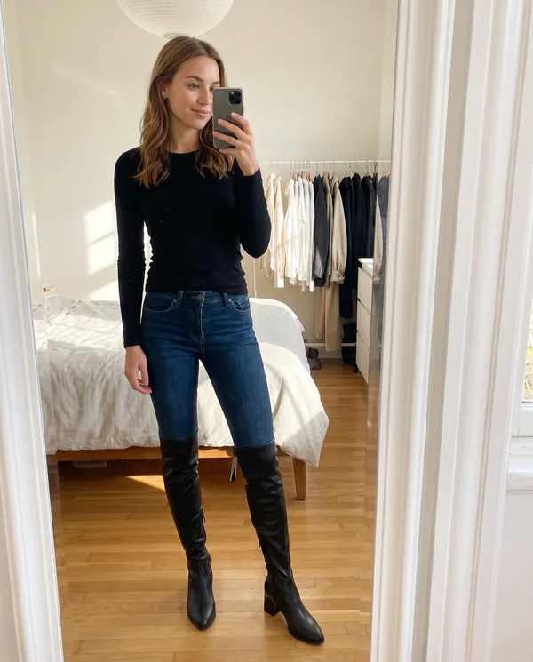 Satin Eve styling: Stretch Over-the-Knee Block-Heel Boot