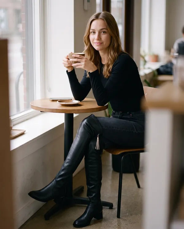 Satin Eve styling: Stretch Over-the-Knee Block-Heel Boot