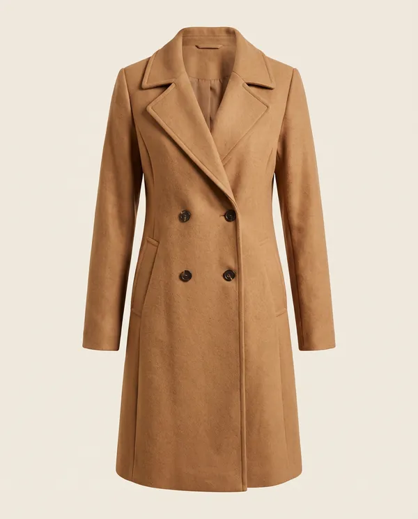 Wool-Look Trench Coat in Camel, product shot on a plain background