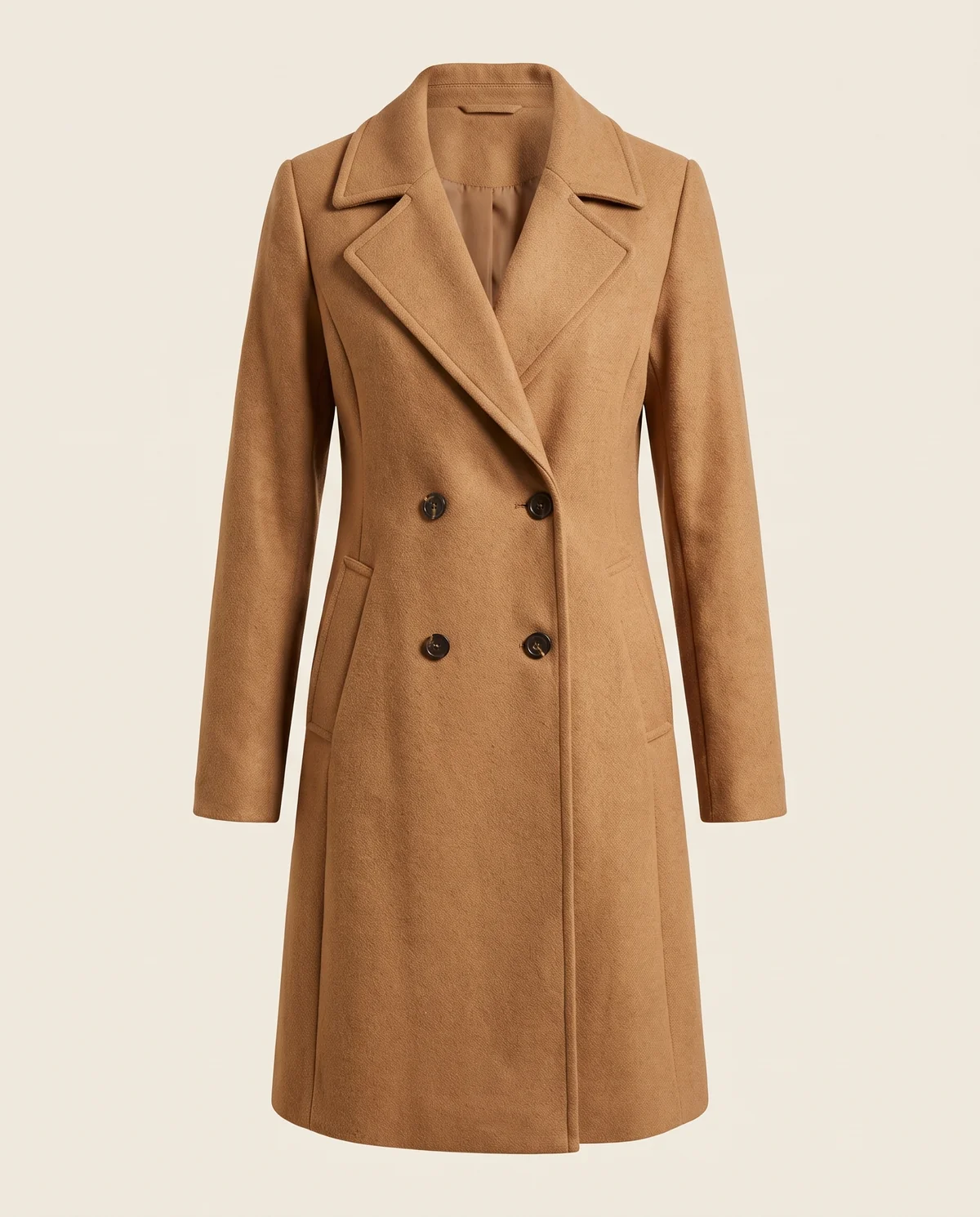 Wool-Look Trench Coat in Camel, product shot on a plain background