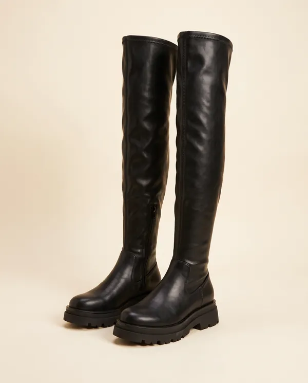 Flat Platform Over-the-Knee Boot in Black, product shot on a plain background