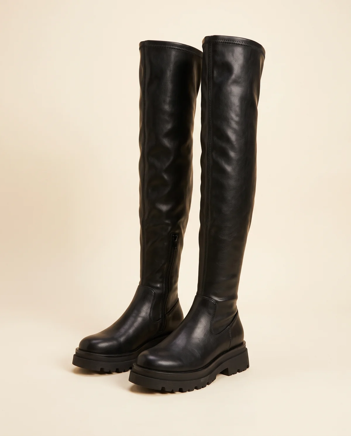 Flat Platform Over-the-Knee Boot in Black, product shot on a plain background