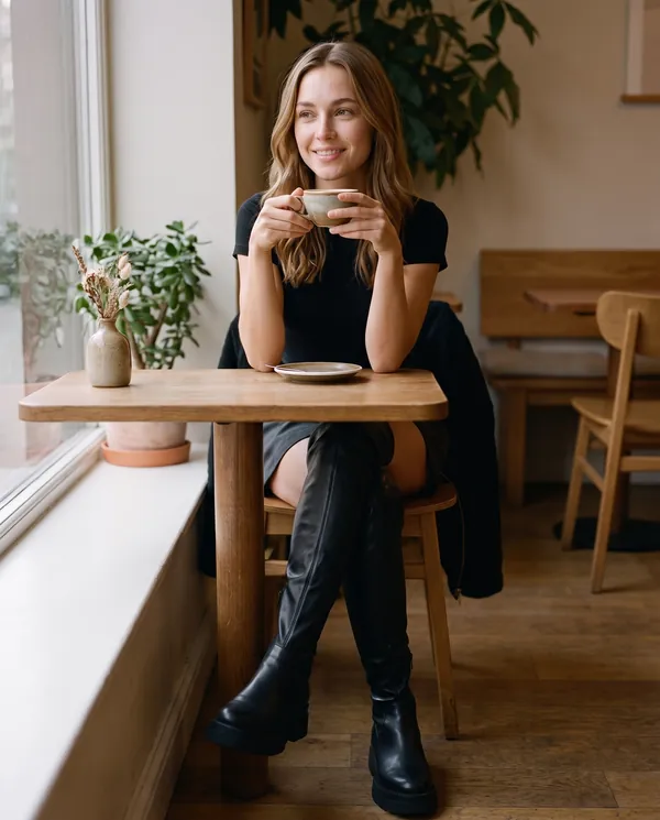 Satin Eve styling: Flat Platform Over-the-Knee Boot