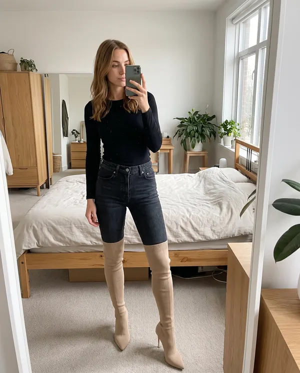Satin Eve styling: Knit Stiletto Thigh-High Sock Boot