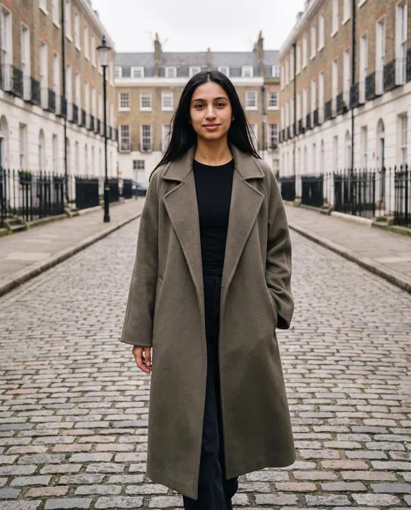 Satin Eve styling: Oversized Olive-Grey Wool-Look Coat