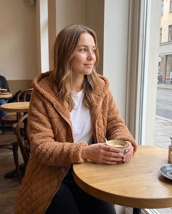 Satin Eve styling: Quilted Teddy Hooded Coat