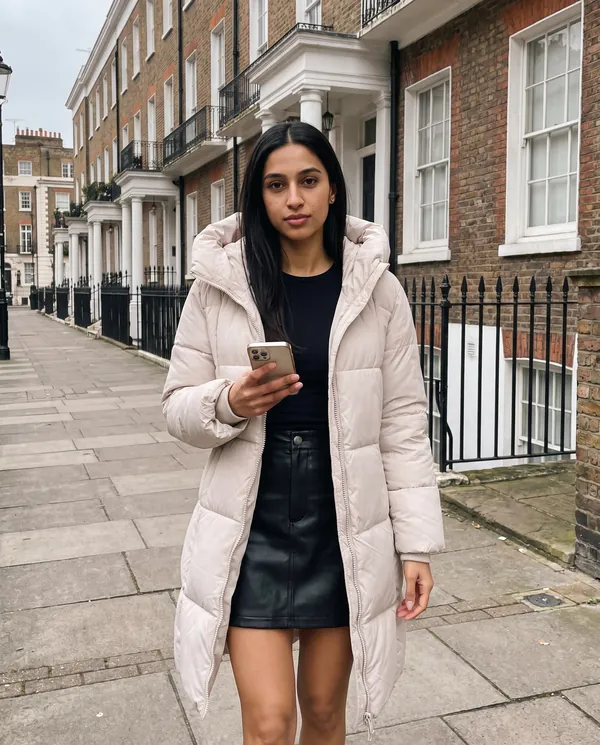 Satin Eve styling: Straight Hooded Puffer Coat