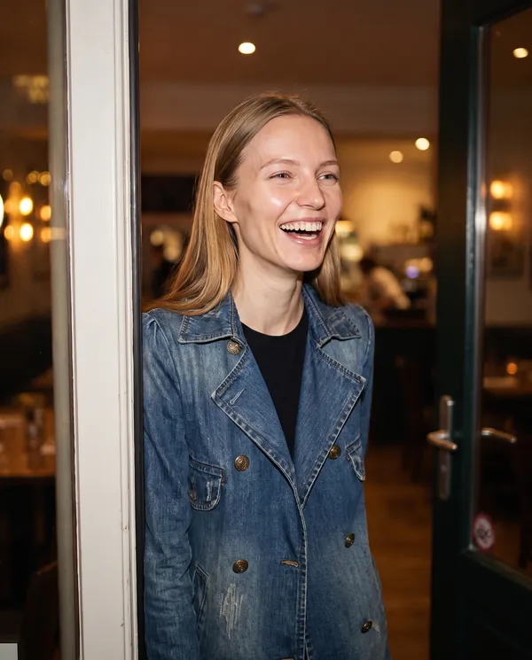 Satin Eve styling: Double-Breasted Denim Trench Coat