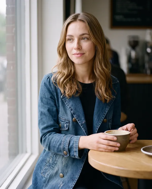 Satin Eve styling: Double-Breasted Denim Trench Coat