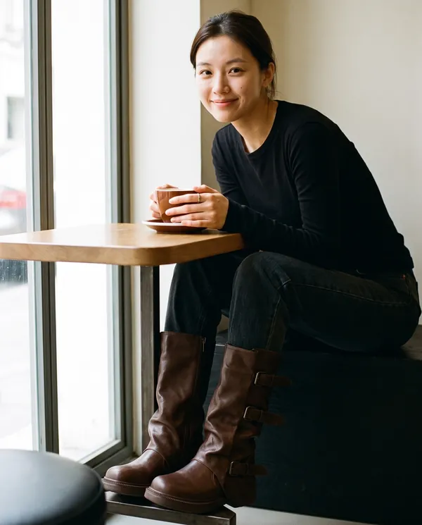 Satin Eve styling: Triple-Buckle Slouch Mid-Calf Boot