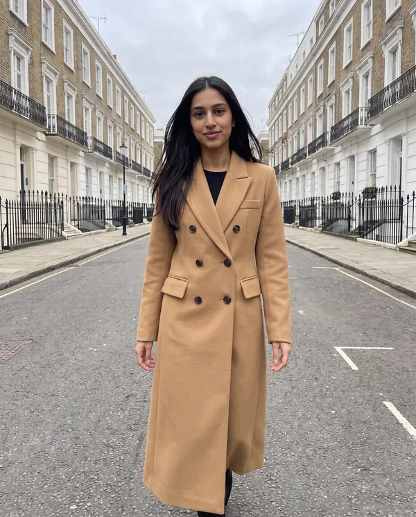 Satin Eve styling: Double-Breasted Maxi Wool-Look Coat with Flap Pockets
