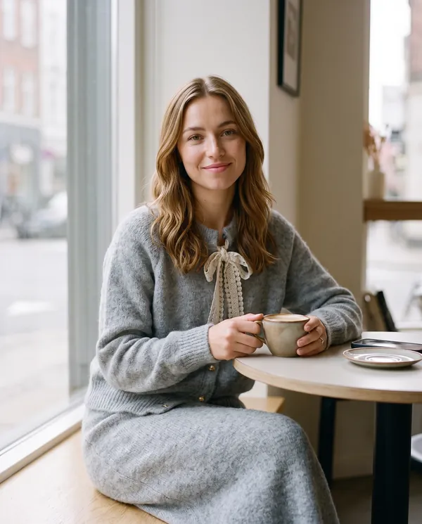 Satin Eve styling: Bow Tie Cardigan and Knit Midi Skirt Set