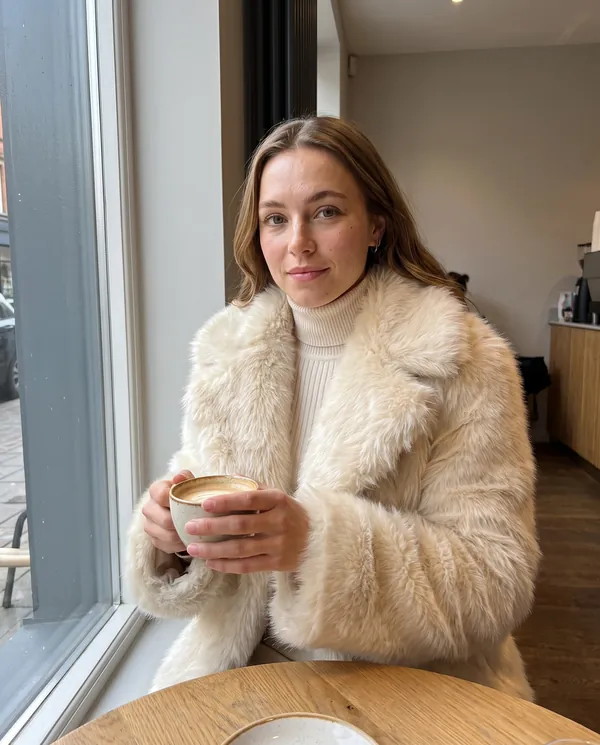 Satin Eve styling: Faux Fur Coat with Wide Collar and Long Pile