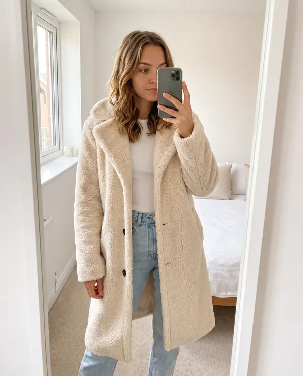 Satin Eve styling: Button-Through Teddy Coat