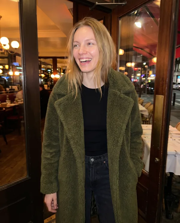 Satin Eve styling: Open-Front Long Teddy Coat