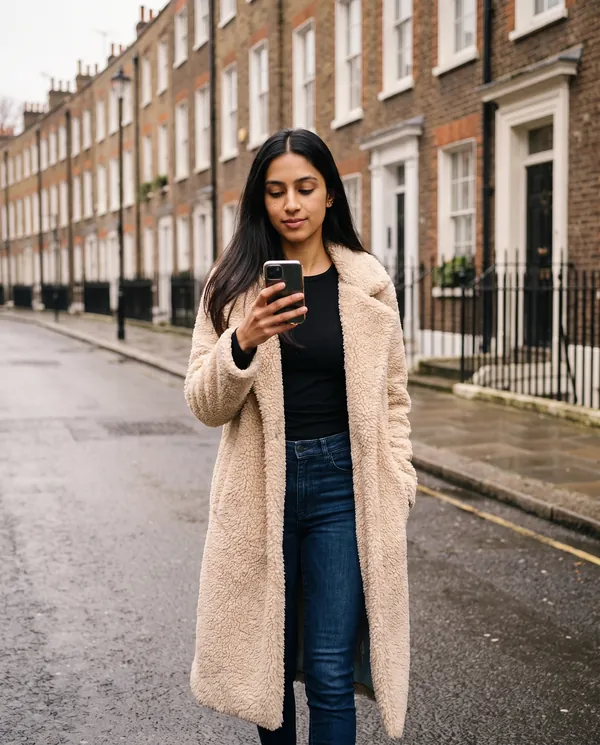 Satin Eve styling: Open-Front Long Teddy Coat