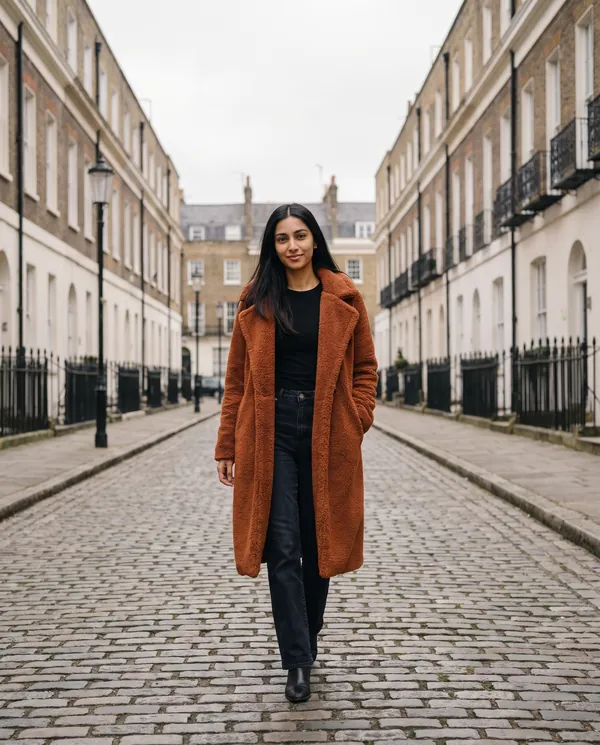 Satin Eve styling: Open-Front Long Teddy Coat