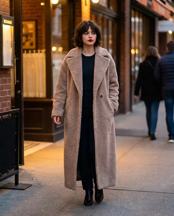 Satin Eve styling: Maxi Teddy Coat