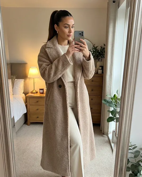 Satin Eve styling: Maxi Teddy Coat