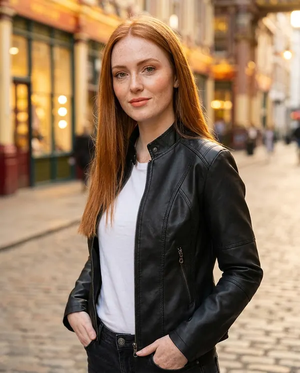 Satin Eve styling: Faux Leather Slim Stand-Collar Biker Jacket