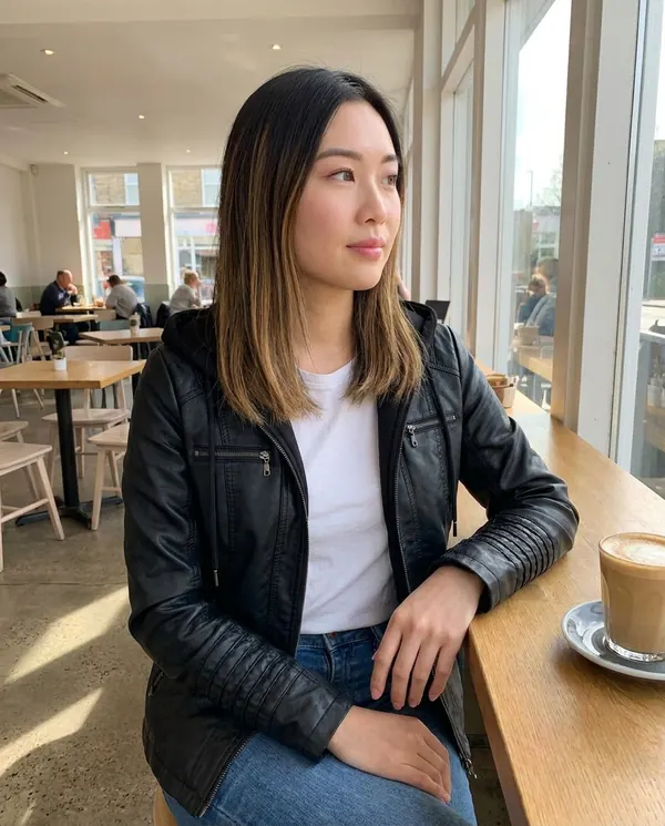 Satin Eve styling: Faux Leather Biker Jacket with Soft Hood