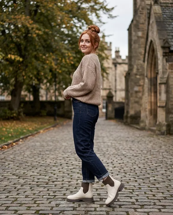 Satin Eve styling: Knit-Panel Chelsea Ankle Boot