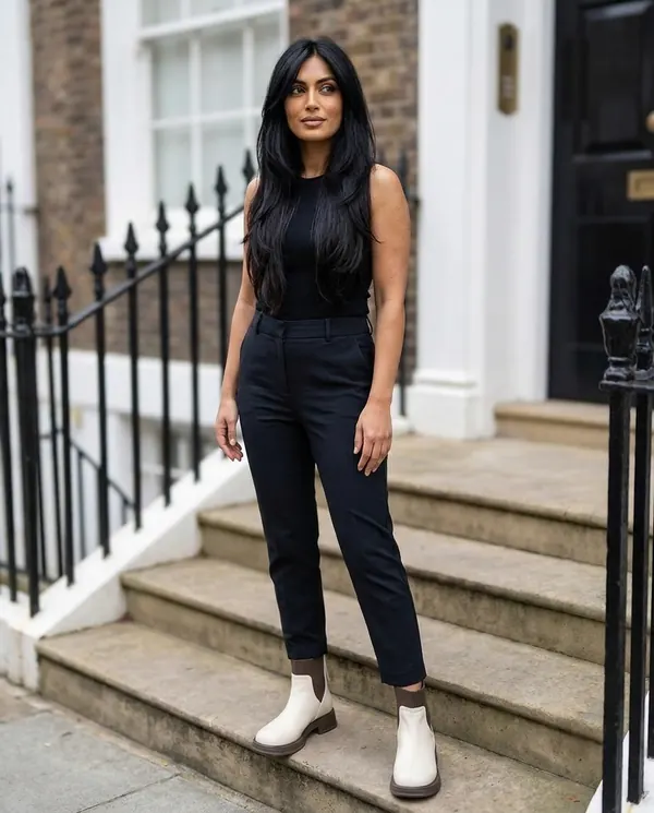 Satin Eve styling: Knit-Panel Chelsea Ankle Boot
