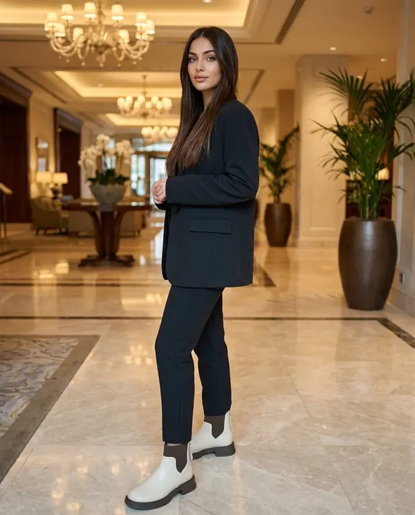Satin Eve styling: Knit-Panel Chelsea Ankle Boot