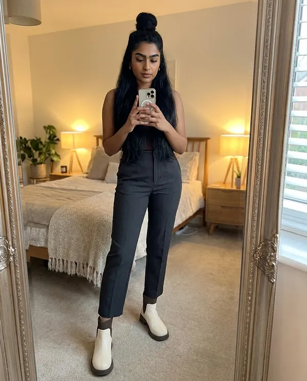 Satin Eve styling: Knit-Panel Chelsea Ankle Boot