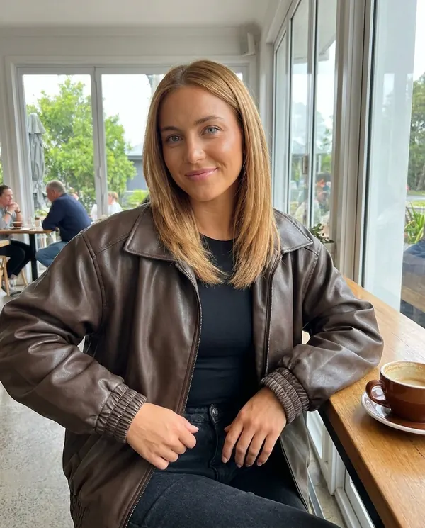 Satin Eve styling: Faux Leather Collared Bomber Jacket