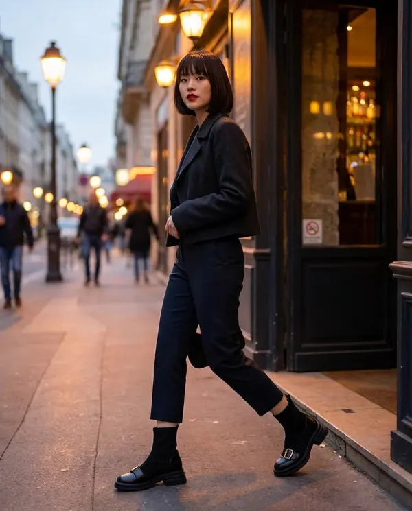 Satin Eve styling: Sock Ankle Boot with Buckle Toe-Cap