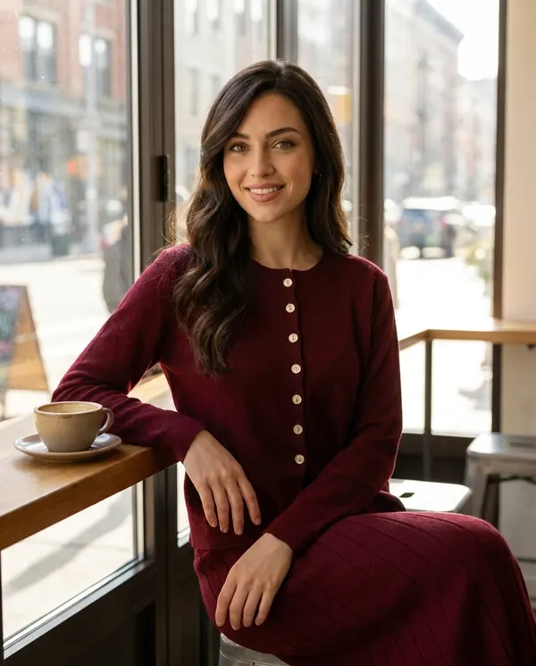 Satin Eve styling: Button Cardigan and Ribbed Midi Skirt Set