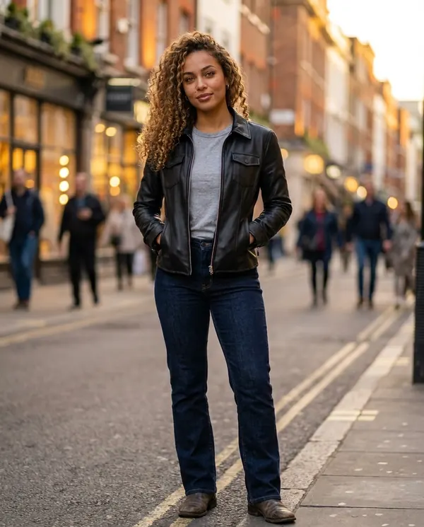 Satin Eve styling: Faux Leather Fitted Zip Shacket