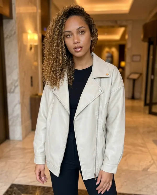 Satin Eve styling: Faux Leather Relaxed Lapel Biker Jacket