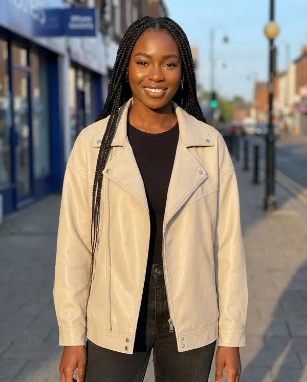 Satin Eve styling: Faux Leather Relaxed Lapel Biker Jacket