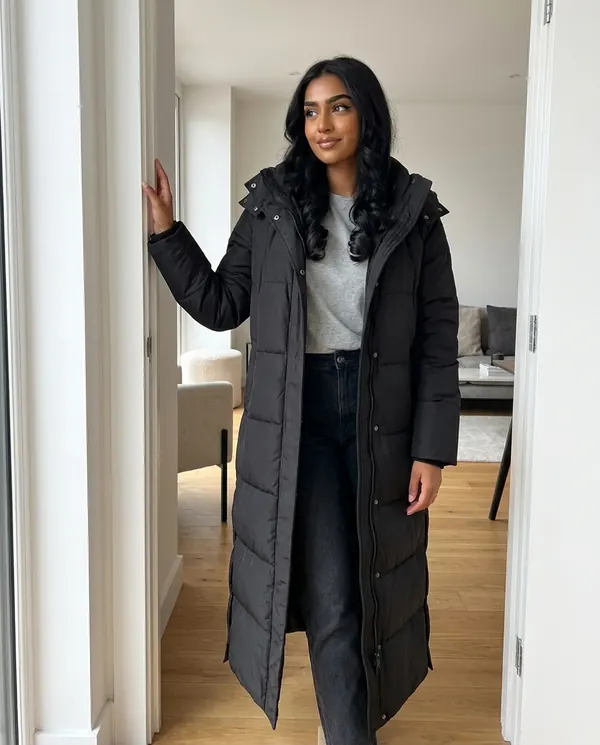 Satin Eve styling: Maxi Puffer Coat with Side Zips