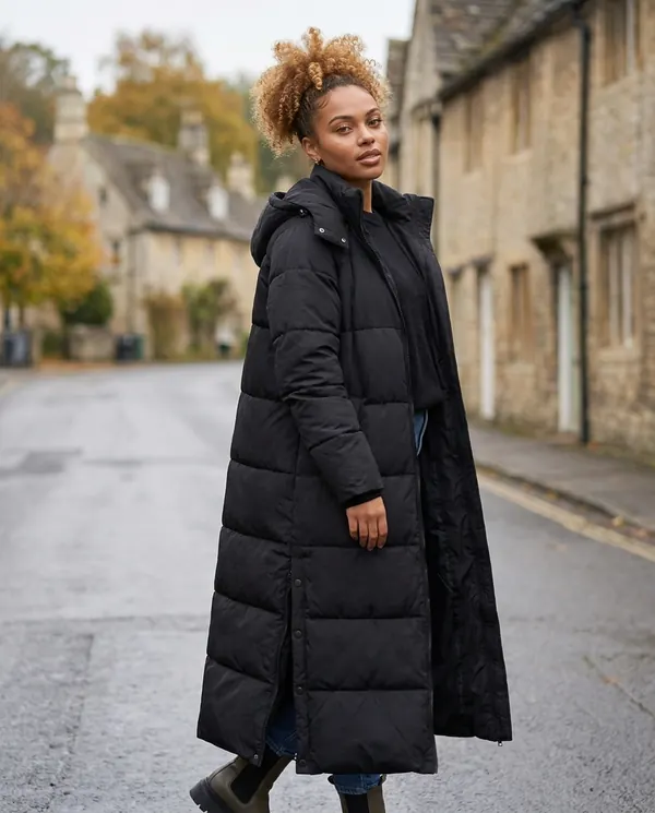 Satin Eve styling: Maxi Puffer Coat with Side Zips