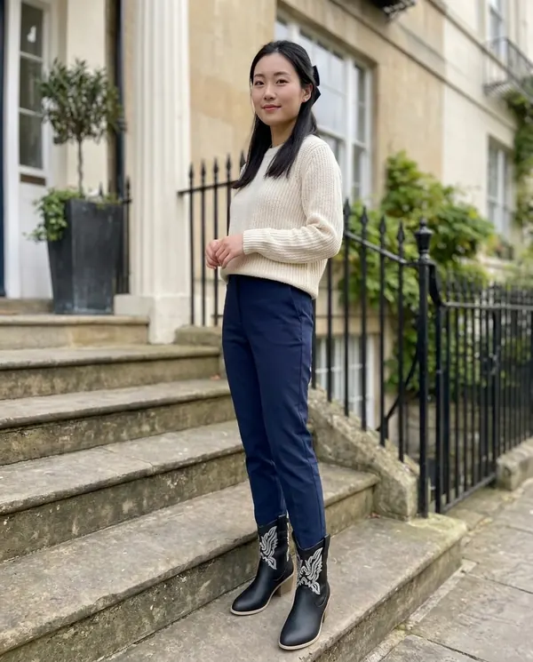 Satin Eve styling: Black Embroidered Western Ankle Boot