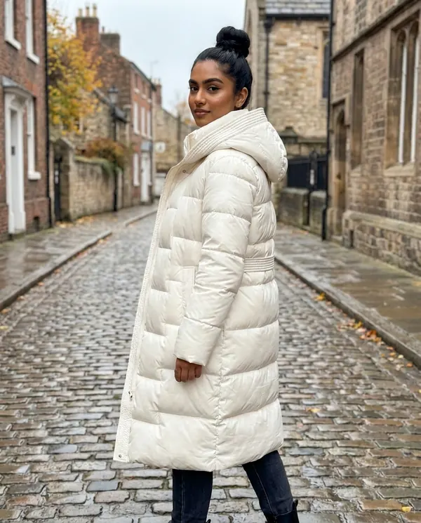 Satin Eve styling: Belted Quilted Puffer Coat