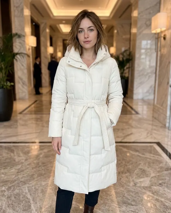 Satin Eve styling: Belted Quilted Puffer Coat