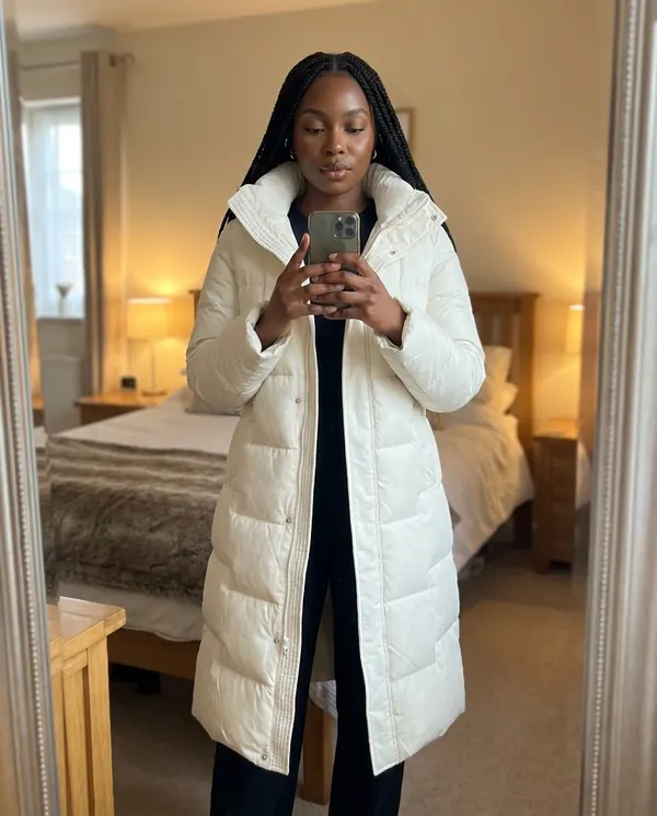 Satin Eve styling: Belted Quilted Puffer Coat