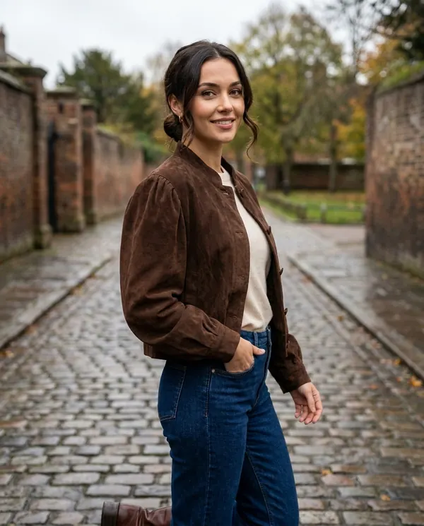 Satin Eve styling: Faux Suede Puff-Sleeve Button Jacket
