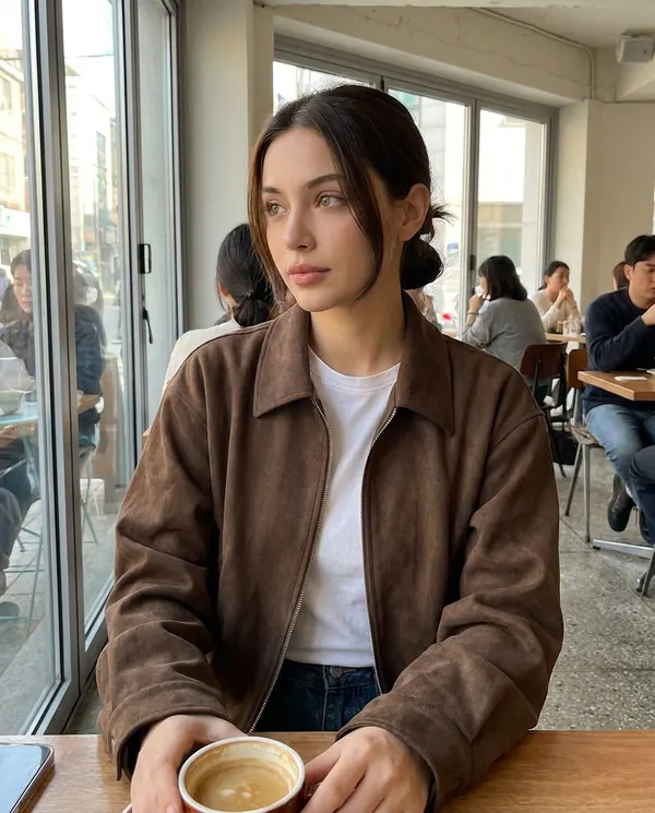 Satin Eve styling: Faux Suede Collared Zip Jacket
