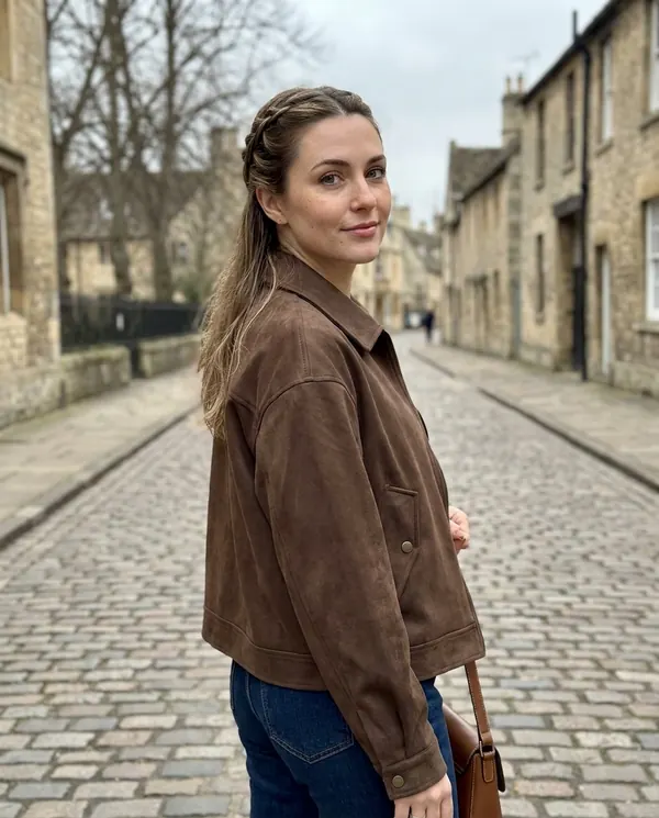 Satin Eve styling: Faux Suede Collared Zip Jacket